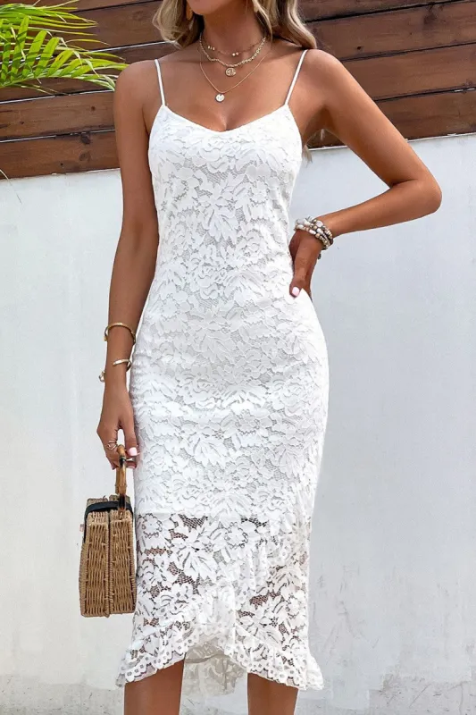 White Spaghetti Straps Lace Sheath Summer Dress sold by Zapaka