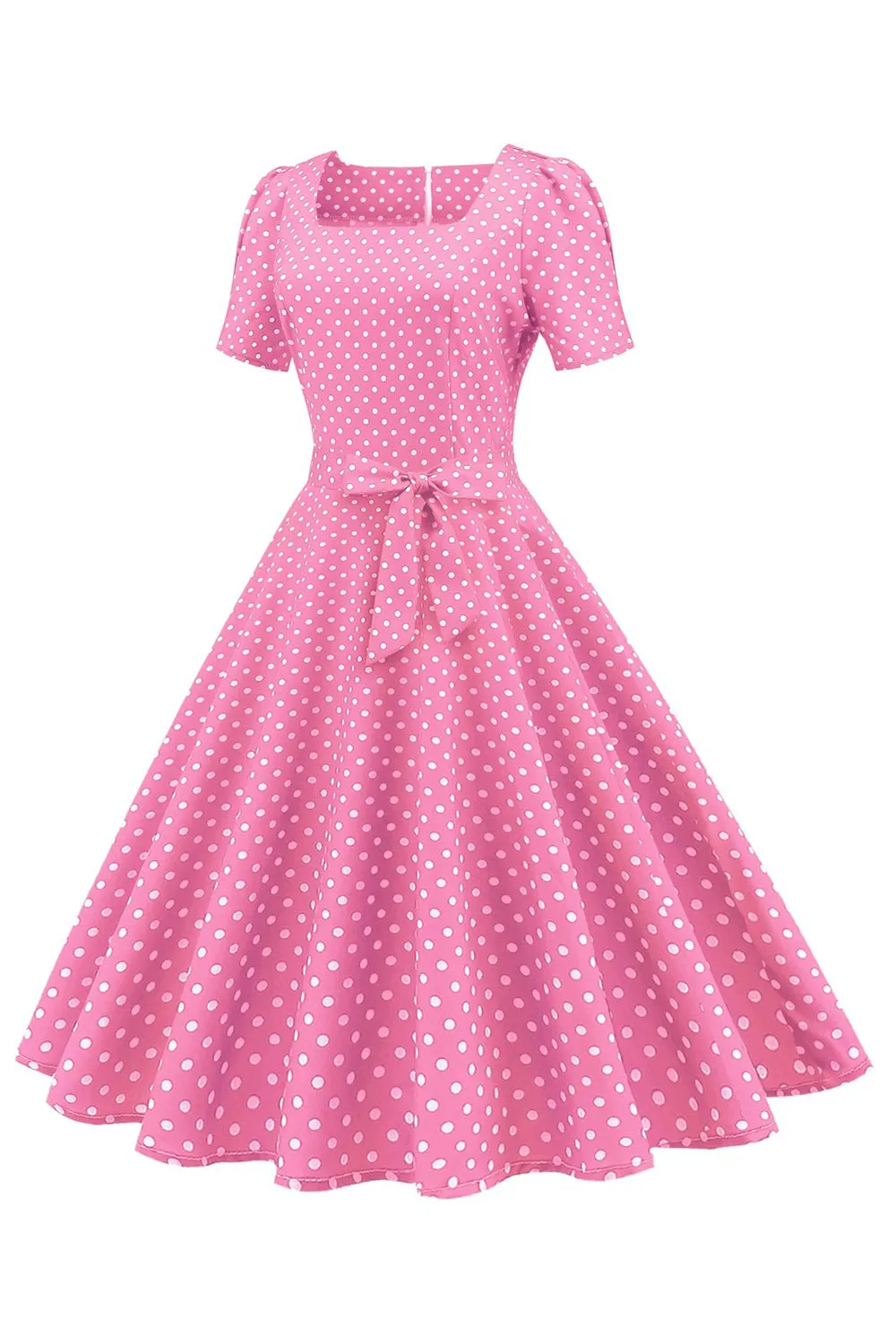 Pink Polka Dots Short Sleeves 1950s Dress sold by Zapaka product image thumbnail 3