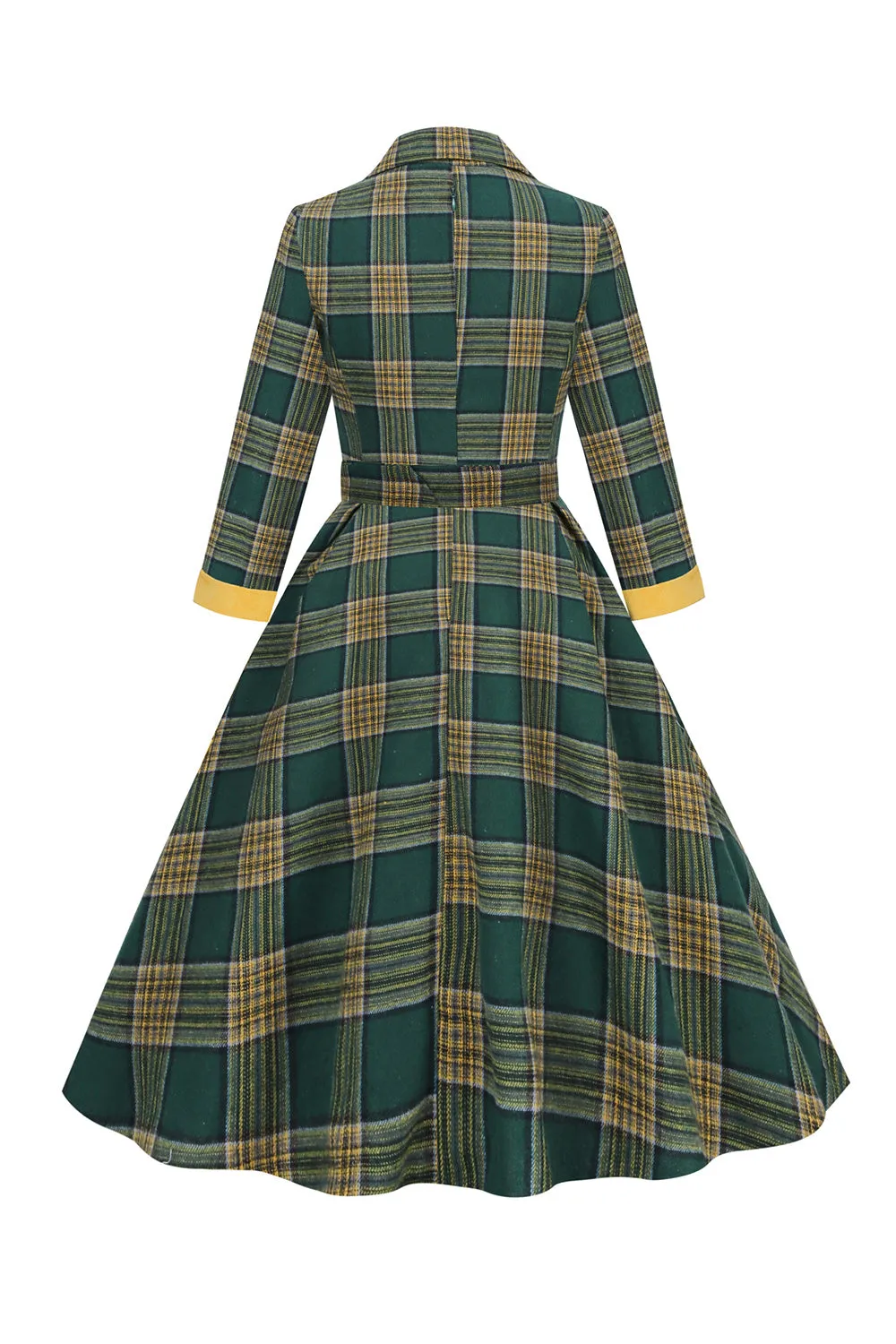 V Neck Green Grid Vintage Dress with 3/4 Sleeves sold by Zapaka product image thumbnail 2