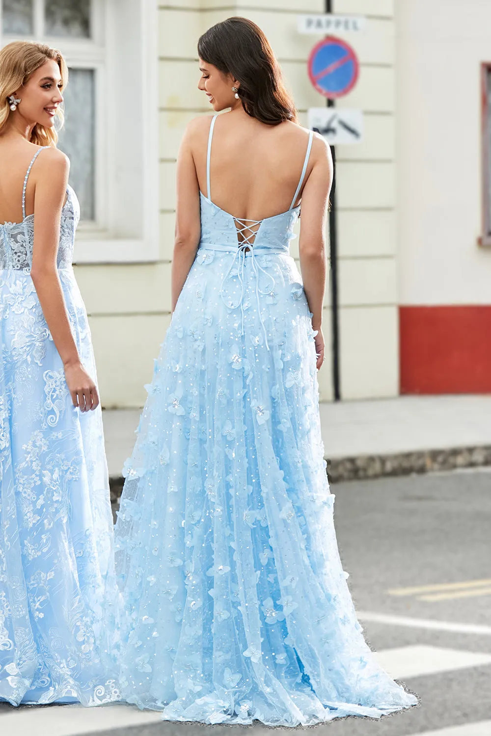Charming A Line Spaghetti Straps Sky Blue Long Prom Dress with Split Front sold by Zapaka product image thumbnail 2
