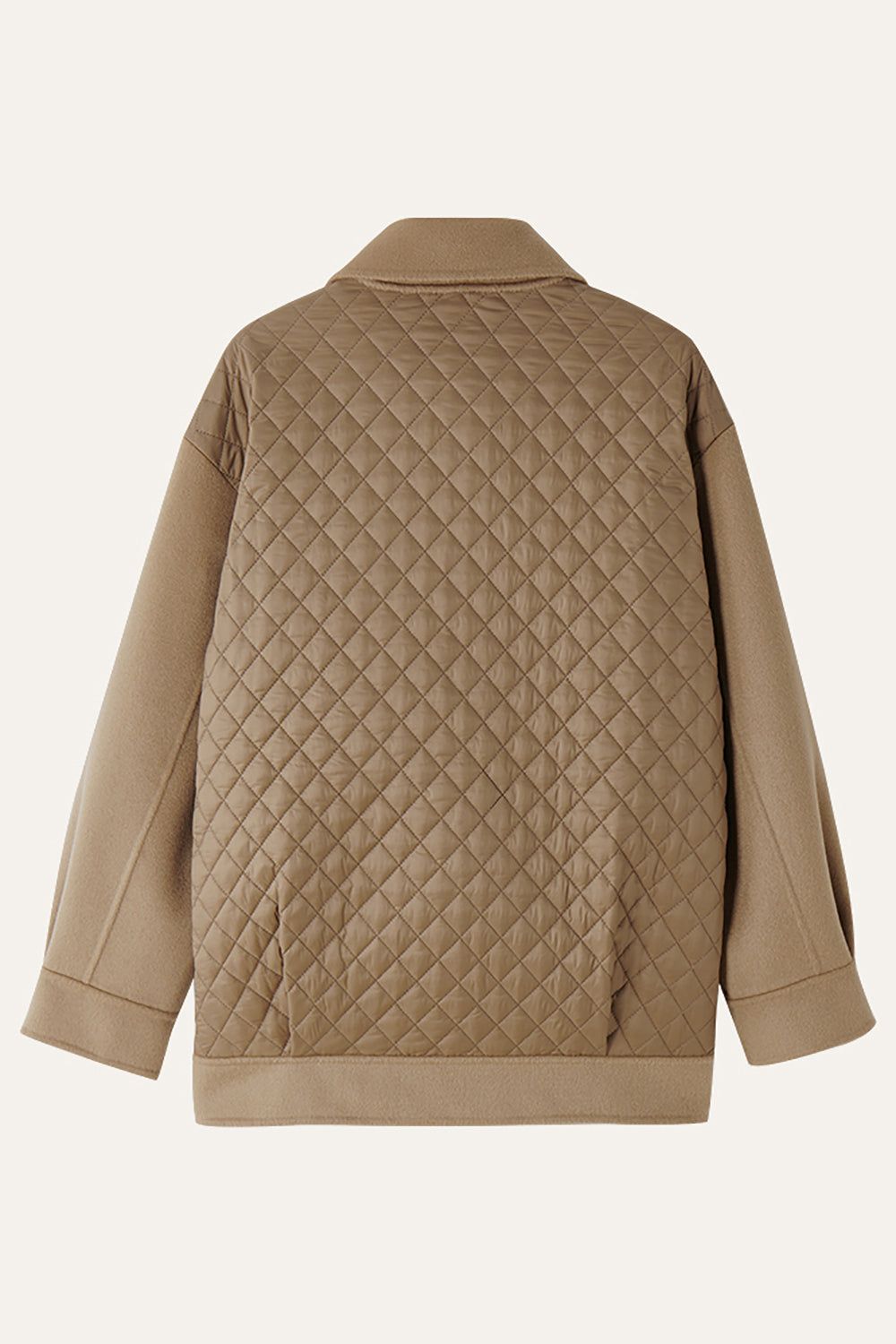 Camel Patchwork Double Breasted Wool Quilted Cropped Coat sold by Zapaka product image thumbnail 2