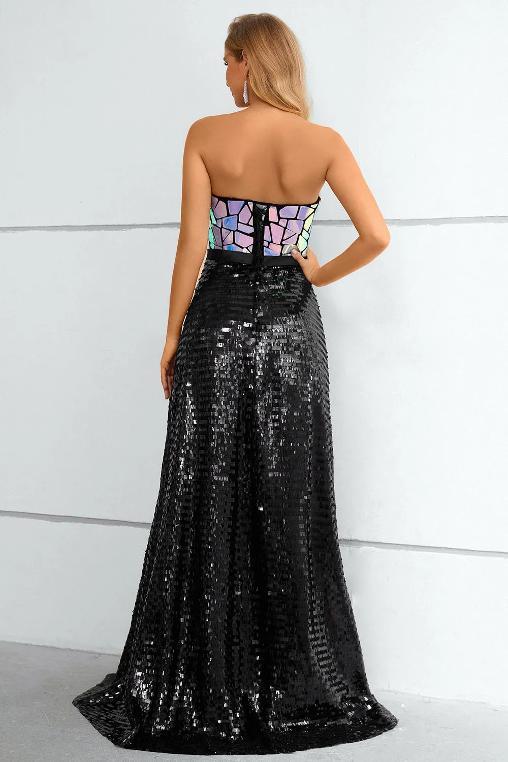 Black A Line Strapless Sparkly Sequin Strapless Prom Dress sold by Zapaka product image thumbnail 2
