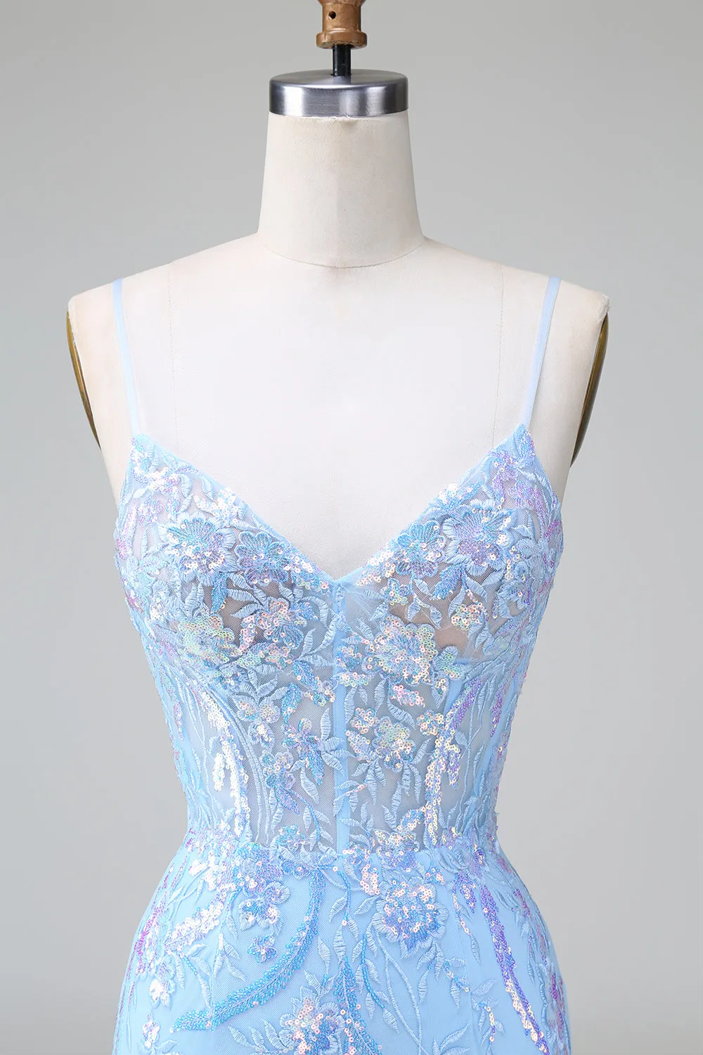 Blue Sequins Corset Open Back Short Homecoming Dress with Embroidery sold by Zapaka product image thumbnail 4