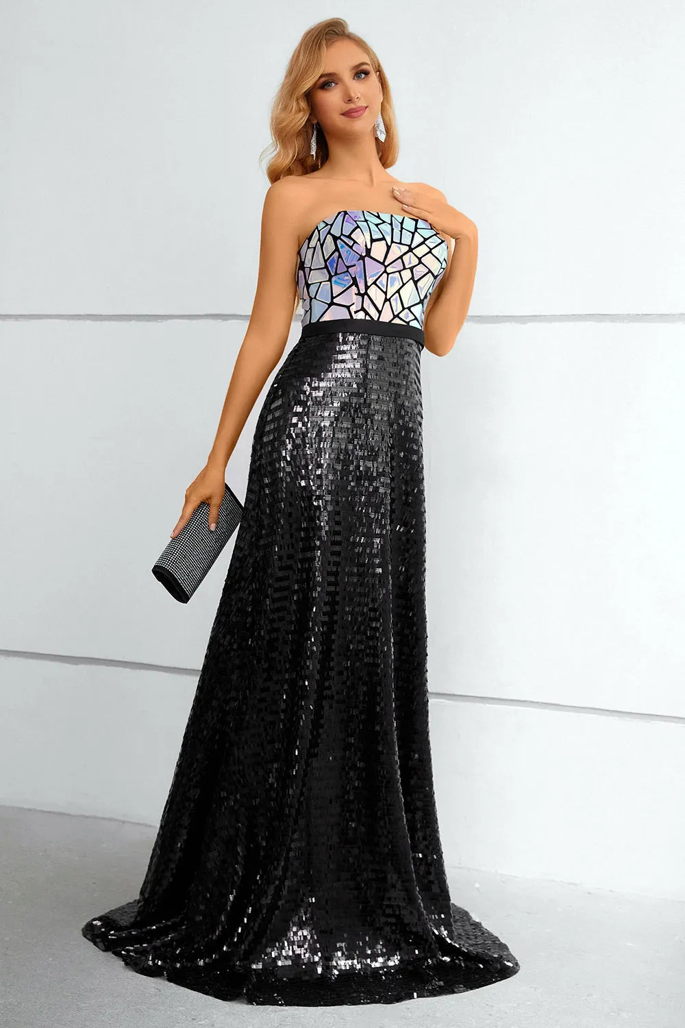 Black A Line Strapless Sparkly Sequin Strapless Prom Dress sold by Zapaka product image thumbnail 4