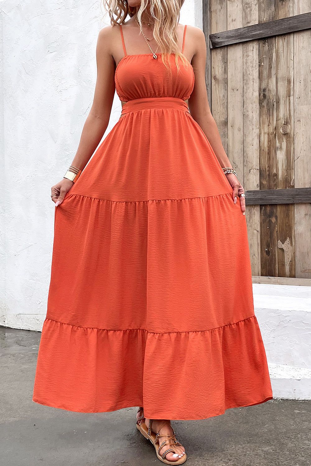 Spaghetti Straps Orange A Line Summer Dress sold by Zapaka product image thumbnail 4
