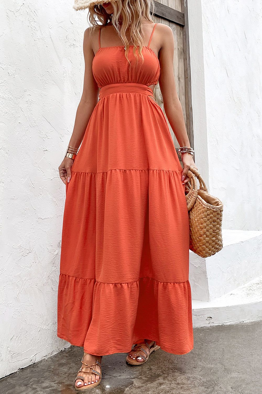 Spaghetti Straps Orange A Line Summer Dress sold by Zapaka product image thumbnail 5