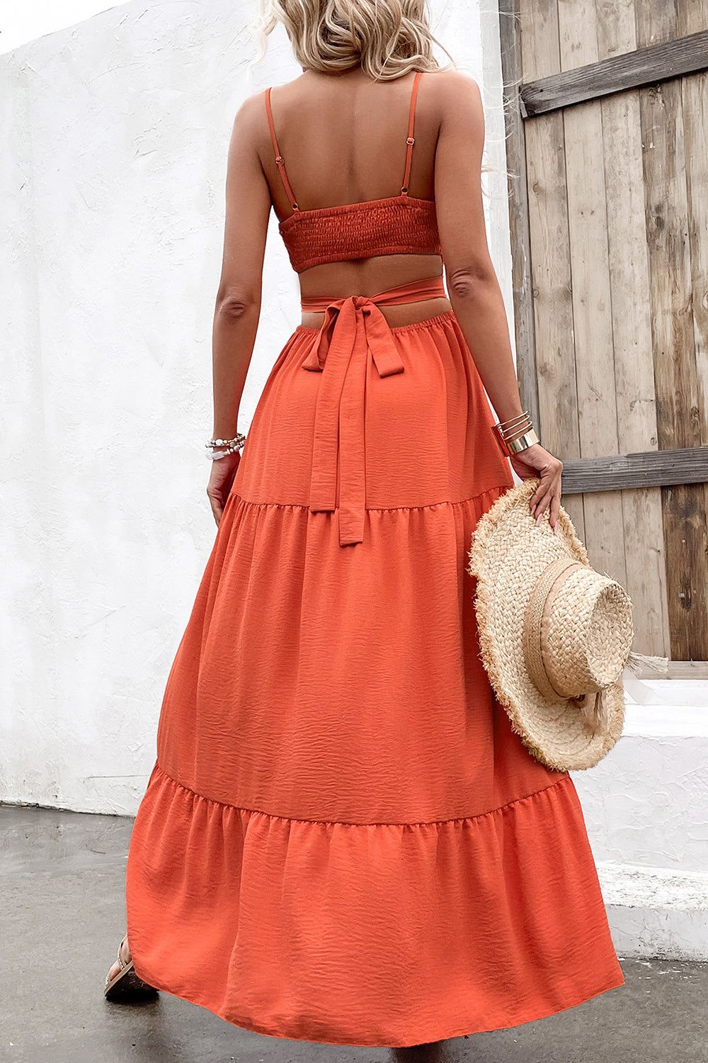 Spaghetti Straps Orange A Line Summer Dress sold by Zapaka product image thumbnail 2