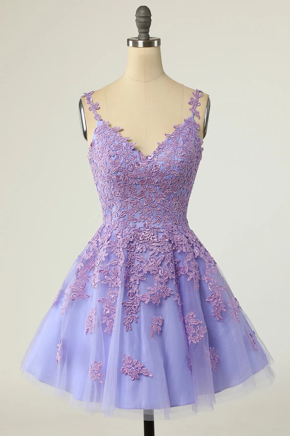 A Line Spaghetti Straps Purple Short Homecoming Dress sold by Zapaka
