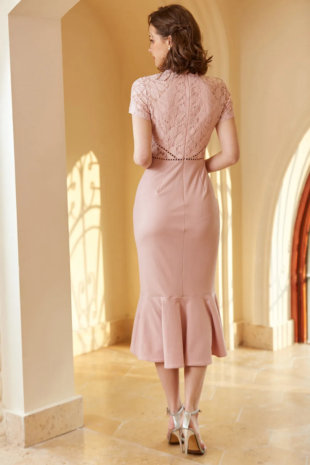 Pink Lace Bodycon 1960s Dress sold by Zapaka product image thumbnail 2