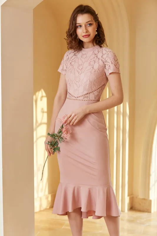 Pink Lace Bodycon 1960s Dress sold by Zapaka