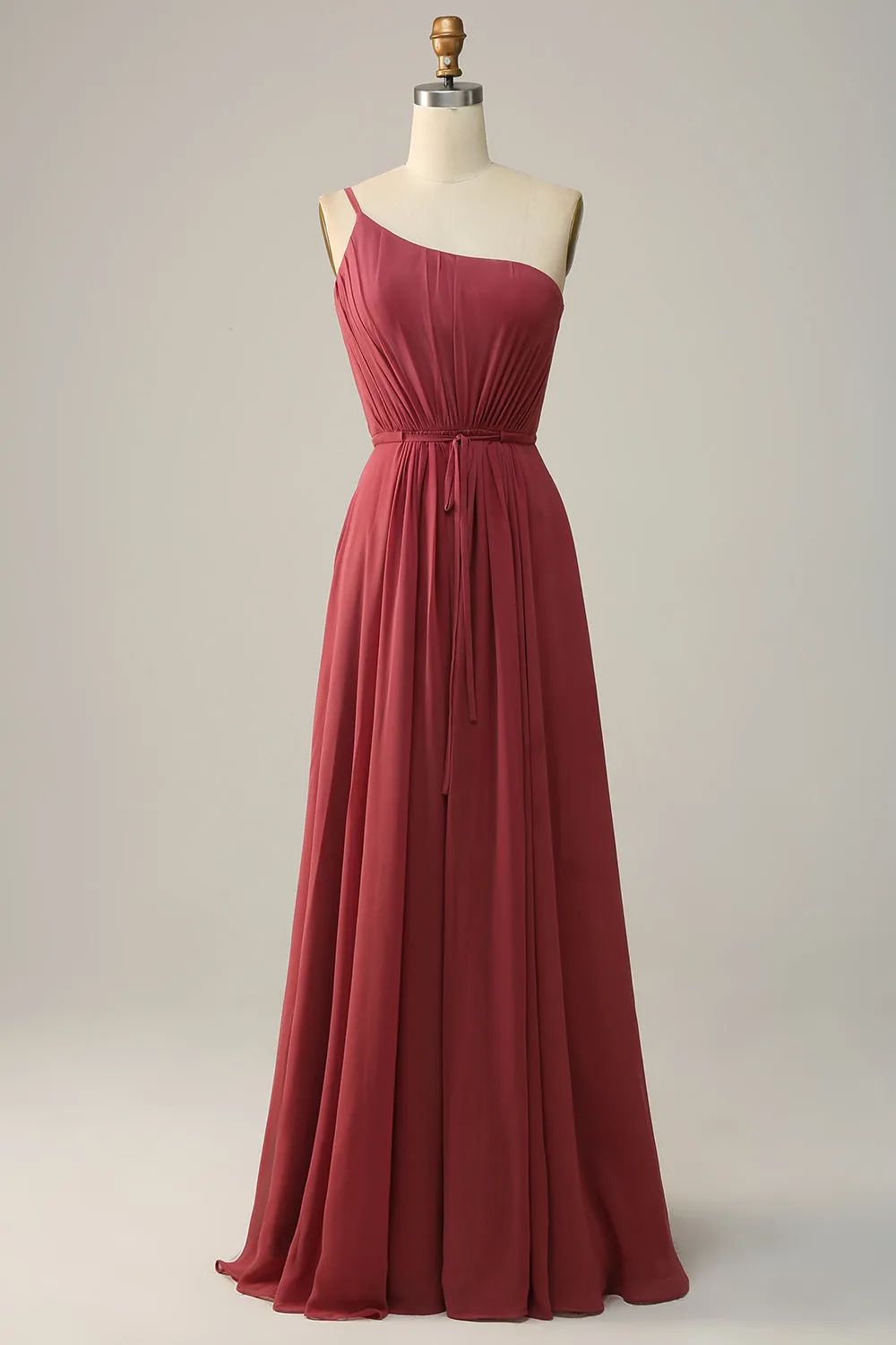 One Shoulder Desert Rose A Line Long Bridesmaid Dress sold by Zapaka