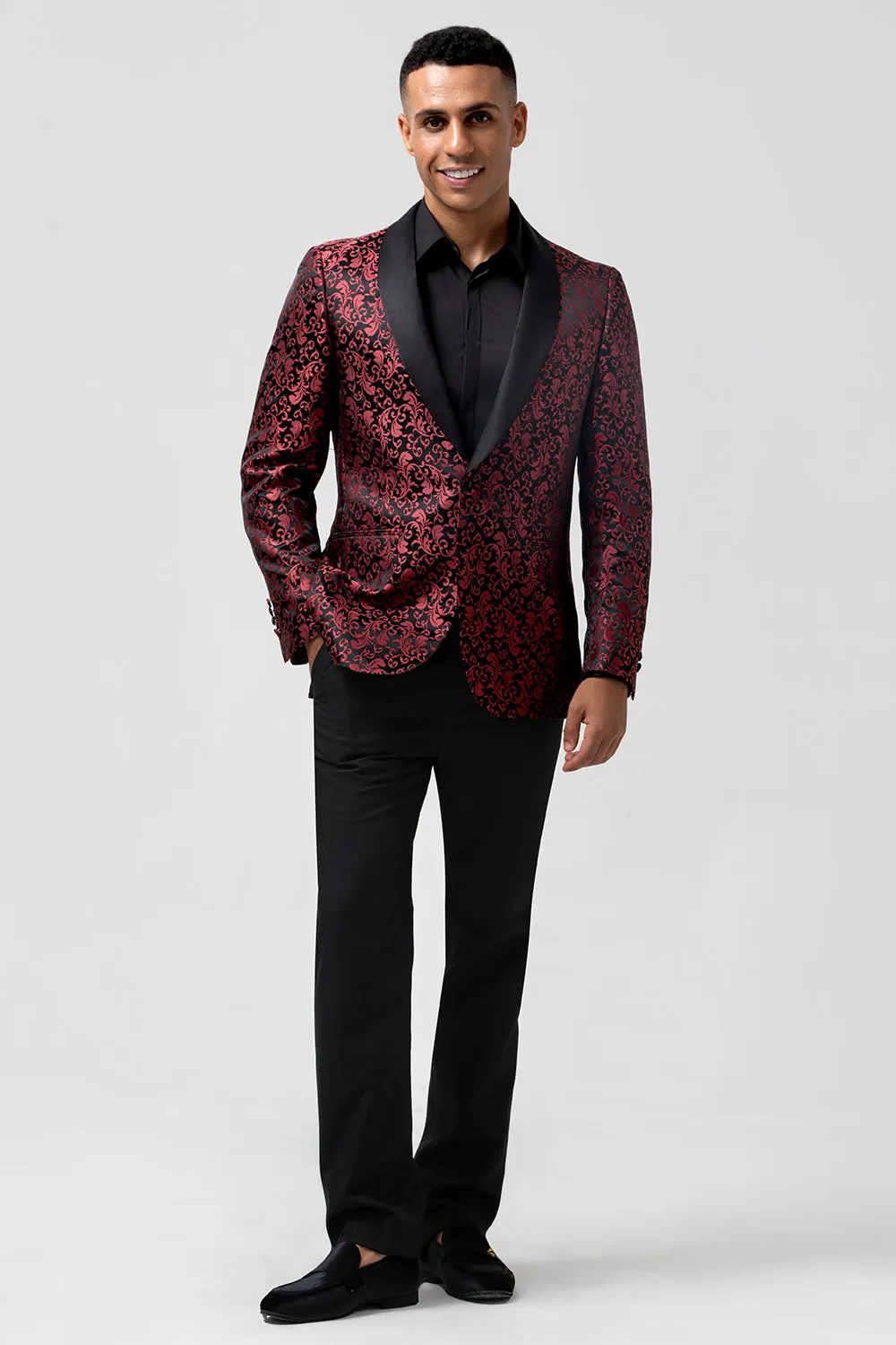 Red 2 Pieces Jacquard Shawl Lapel Men's Wedding Suits sold by Zapaka