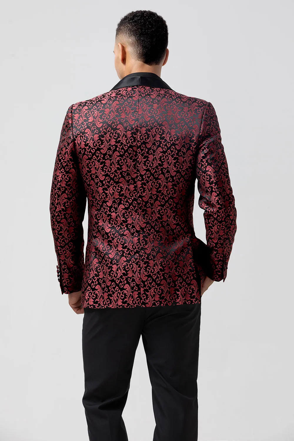 Red 2 Pieces Jacquard Shawl Lapel Men's Wedding Suits sold by Zapaka product image thumbnail 2