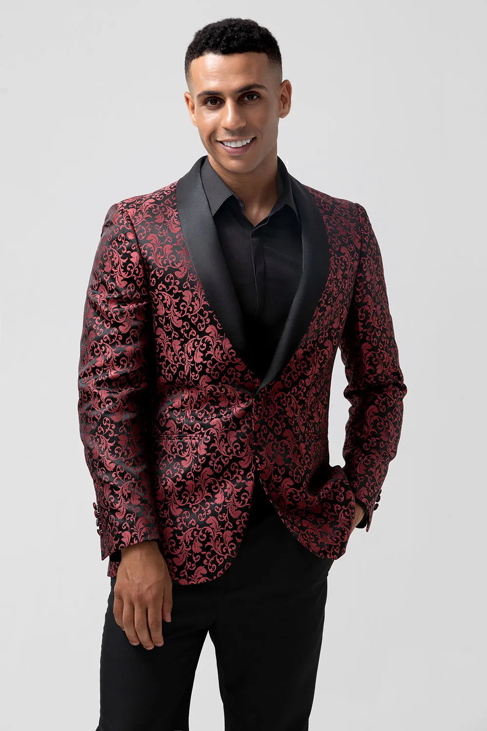 Red 2 Pieces Jacquard Shawl Lapel Men's Wedding Suits sold by Zapaka product image thumbnail 5