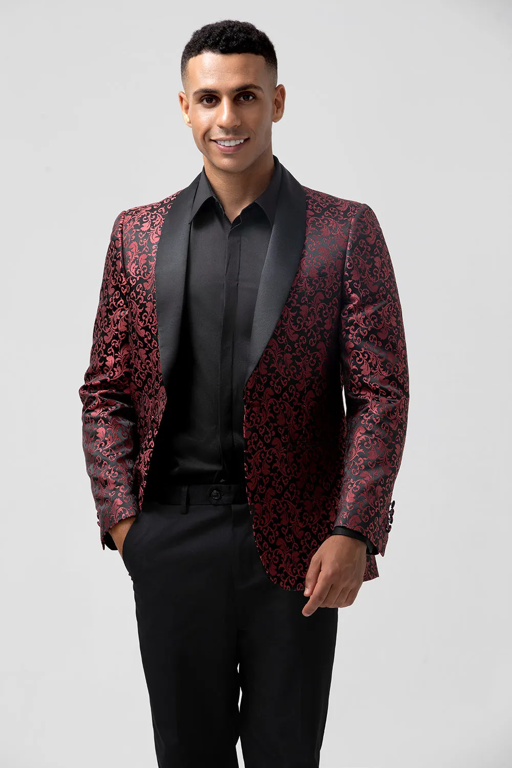 Red 2 Pieces Jacquard Shawl Lapel Men's Wedding Suits sold by Zapaka product image thumbnail 3