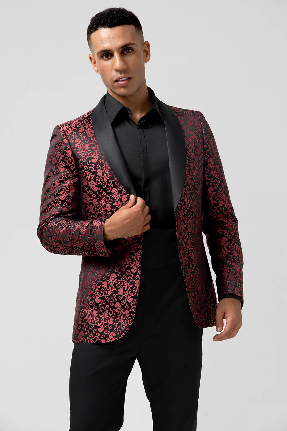 Red 2 Pieces Jacquard Shawl Lapel Men's Wedding Suits sold by Zapaka product image thumbnail 4