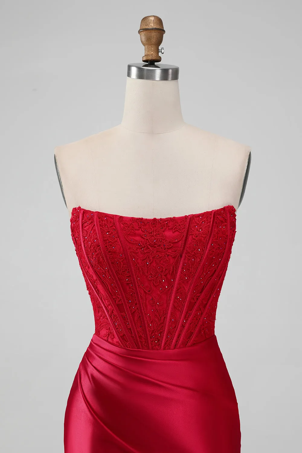 Sparkly Red Strapless Bodycon Short Homecoming Dress with Lace sold by Zapaka product image thumbnail 4