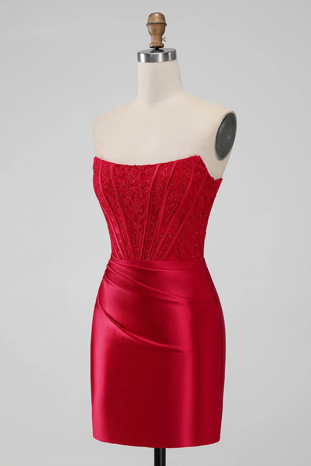 Sparkly Red Strapless Bodycon Short Homecoming Dress with Lace sold by Zapaka product image thumbnail 3