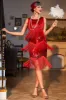 Sparkly Red Sequined Fringed 1920s Gatsby Dress with 20s Accessories sold by Zapaka