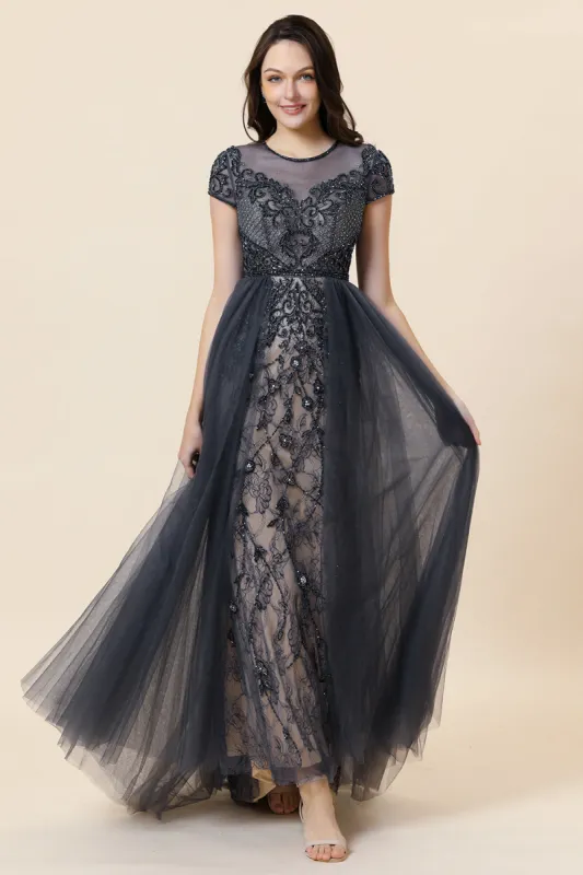 Sparkly Dark Grey Beaded Long Prom Dress made by Zapaka