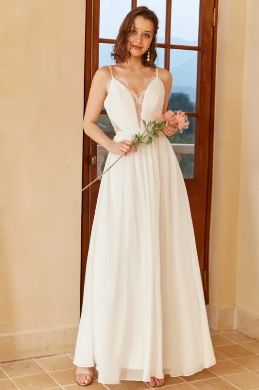 White Spaghetti Straps Simple Wedding Dress sold by Zapaka