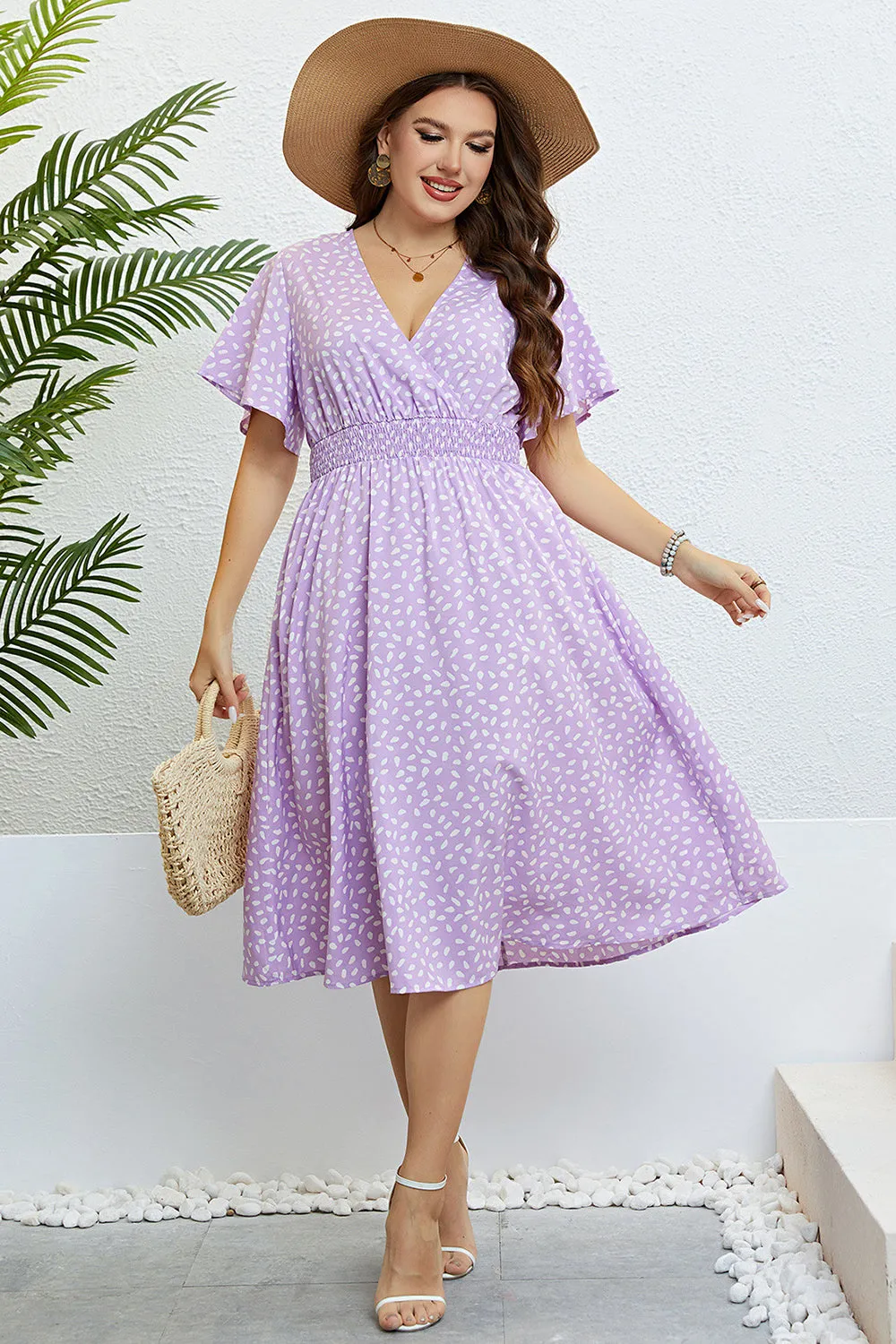 Lilac Plus Size V Neck Summer Dress With Short Sleeves sold by Zapaka product image thumbnail 3