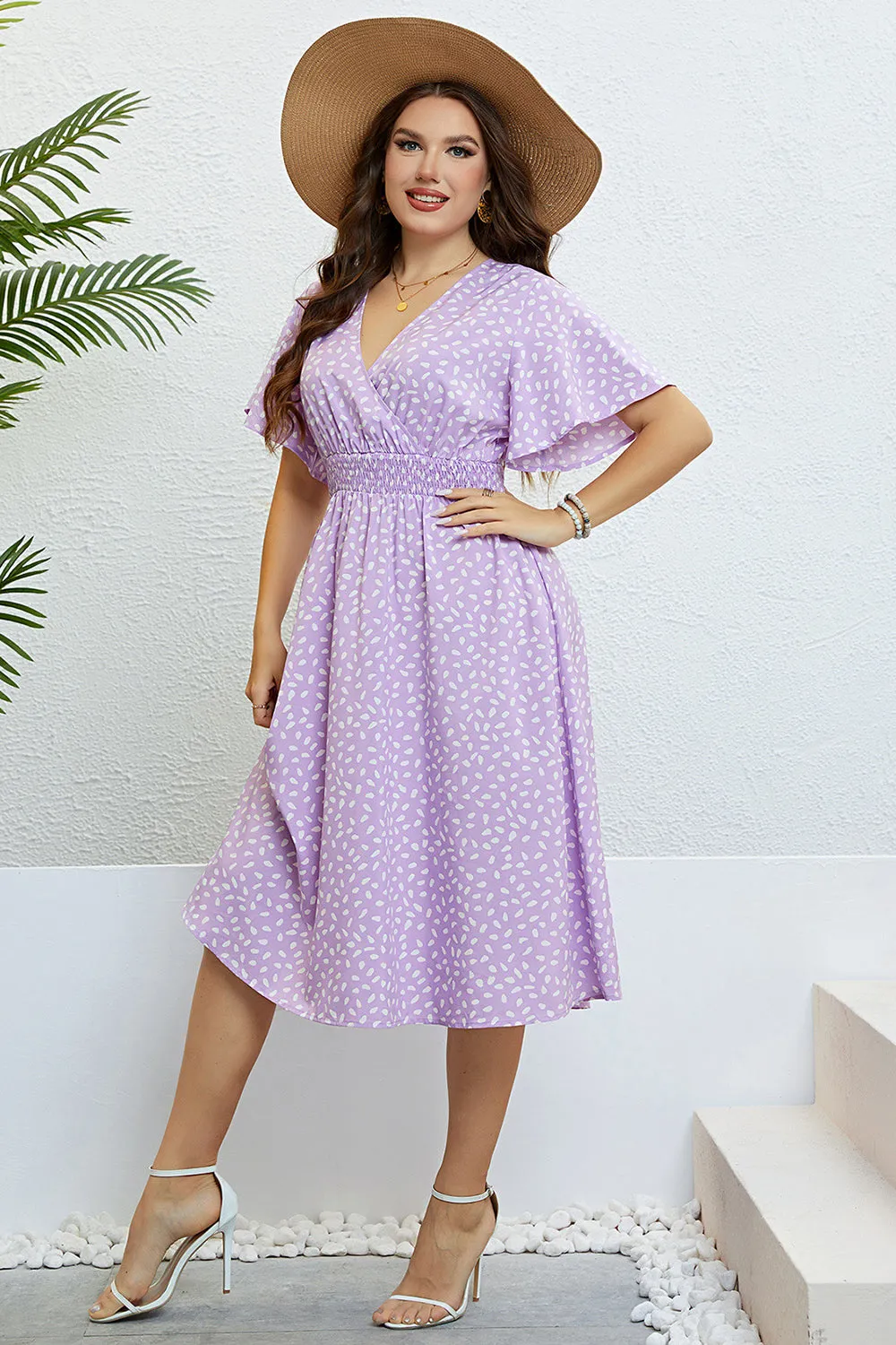 Lilac Plus Size V Neck Summer Dress With Short Sleeves sold by Zapaka product image thumbnail 4
