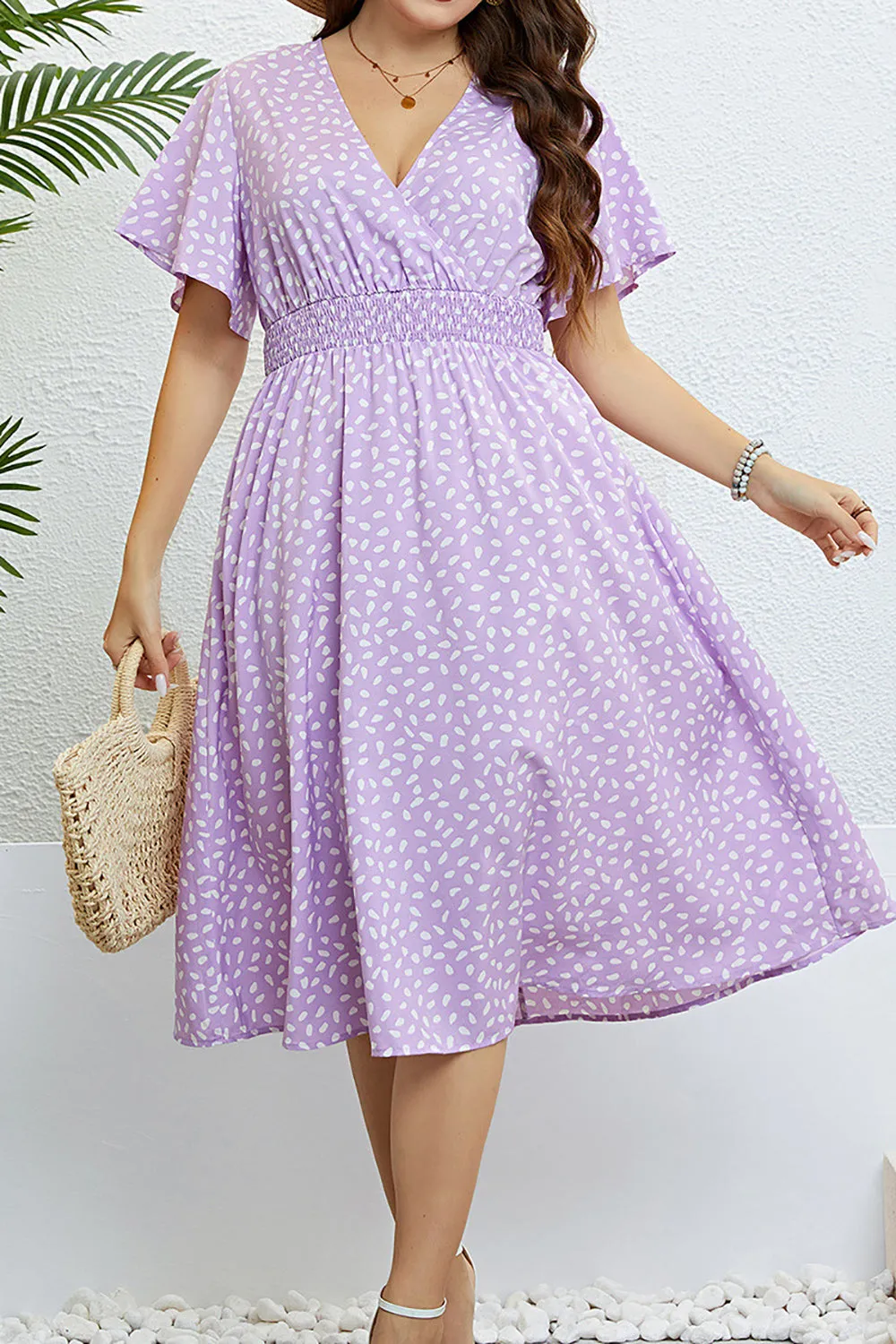 Lilac Plus Size V Neck Summer Dress With Short Sleeves sold by Zapaka product image thumbnail 5