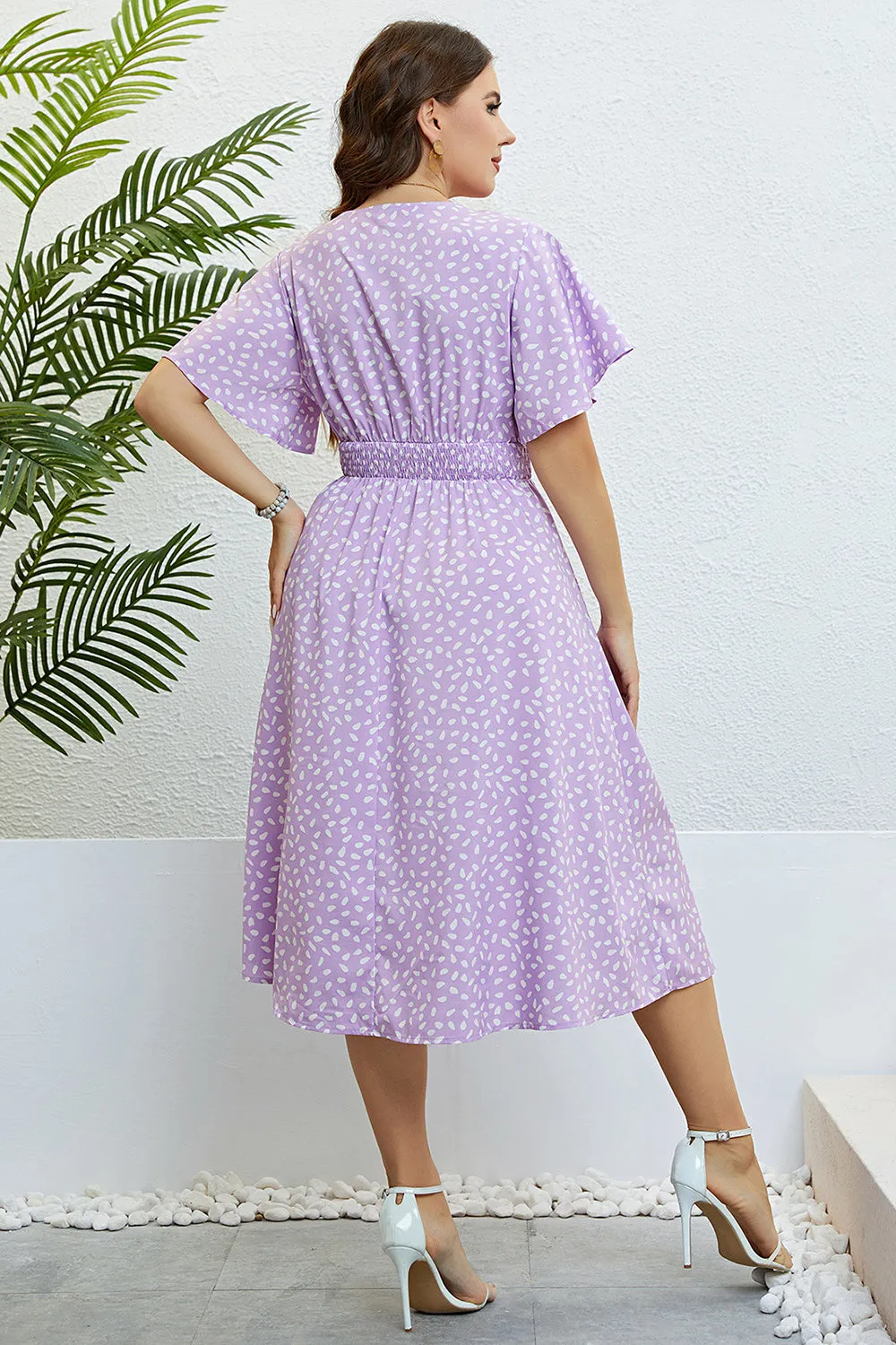 Lilac Plus Size V Neck Summer Dress With Short Sleeves sold by Zapaka product image thumbnail 2