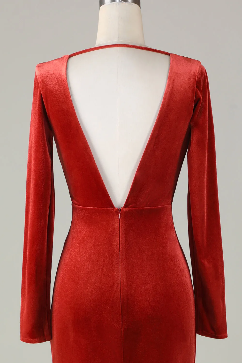 Velvet Mermaid Terracotta Bridesmaid Dress with Long Sleeves sold by Zapaka product image thumbnail 5