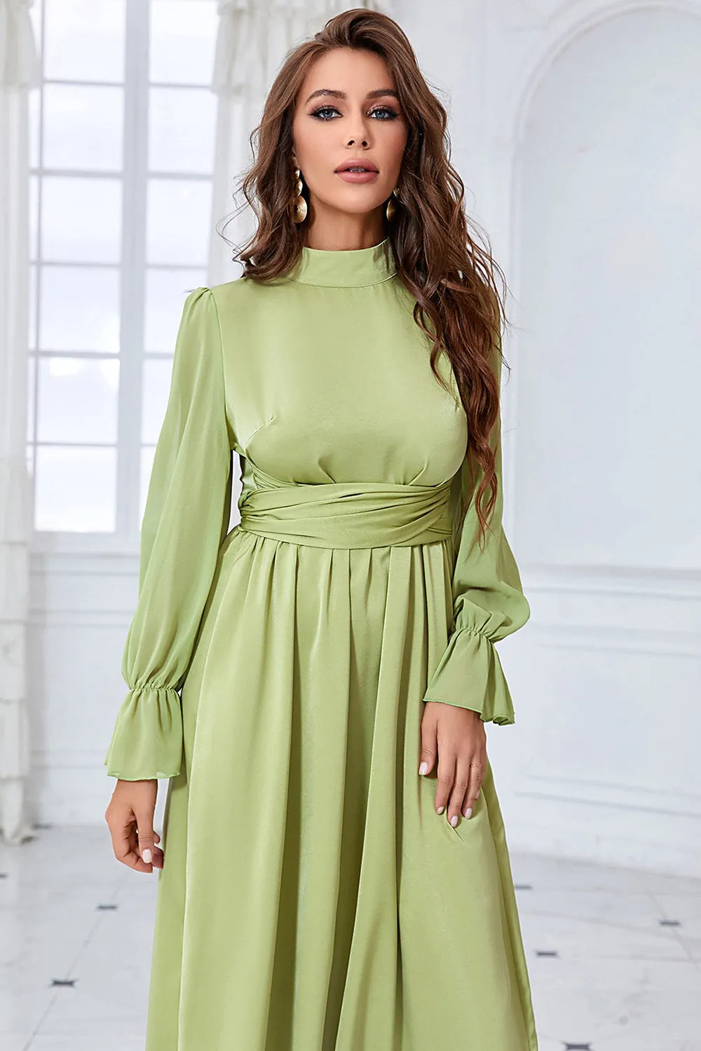 A Line Green Long Sleeves Casual Dress sold by Zapaka product image thumbnail 5