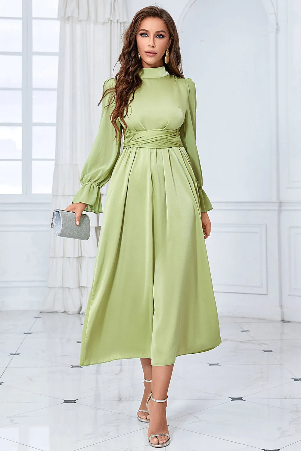 A Line Green Long Sleeves Casual Dress sold by Zapaka product image thumbnail 3