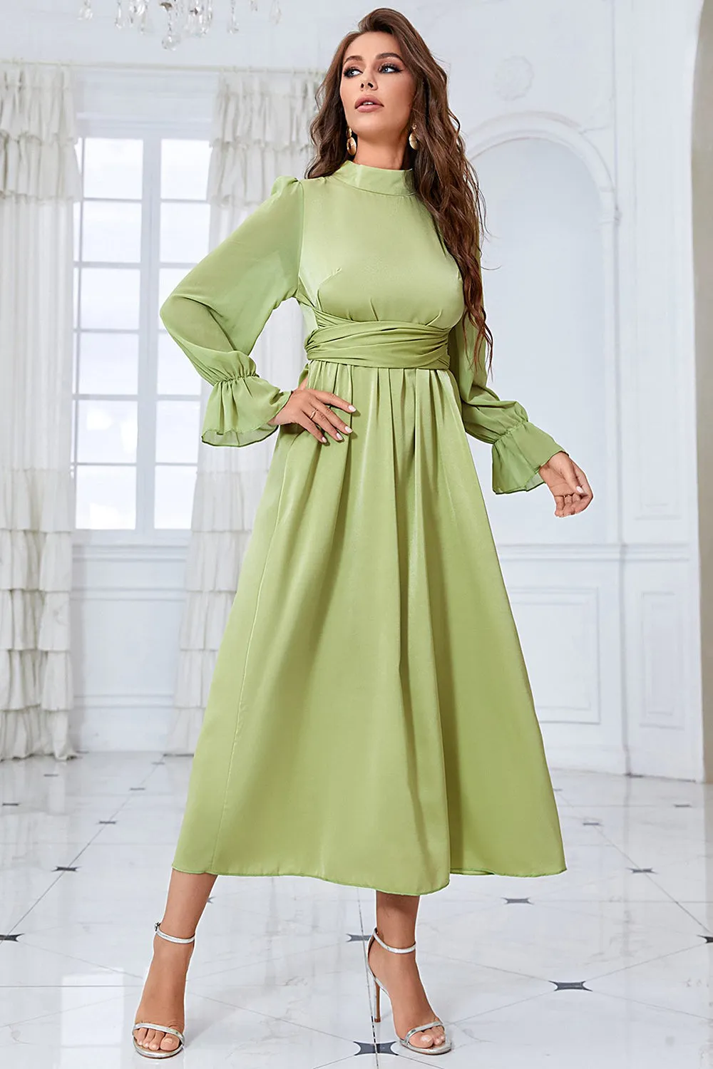 A Line Green Long Sleeves Casual Dress sold by Zapaka product image thumbnail 4