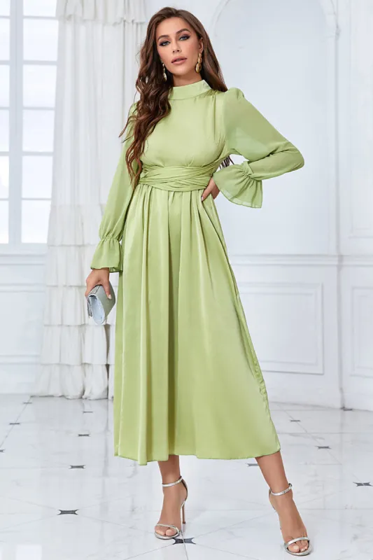 A Line Green Long Sleeves Casual Dress sold by Zapaka