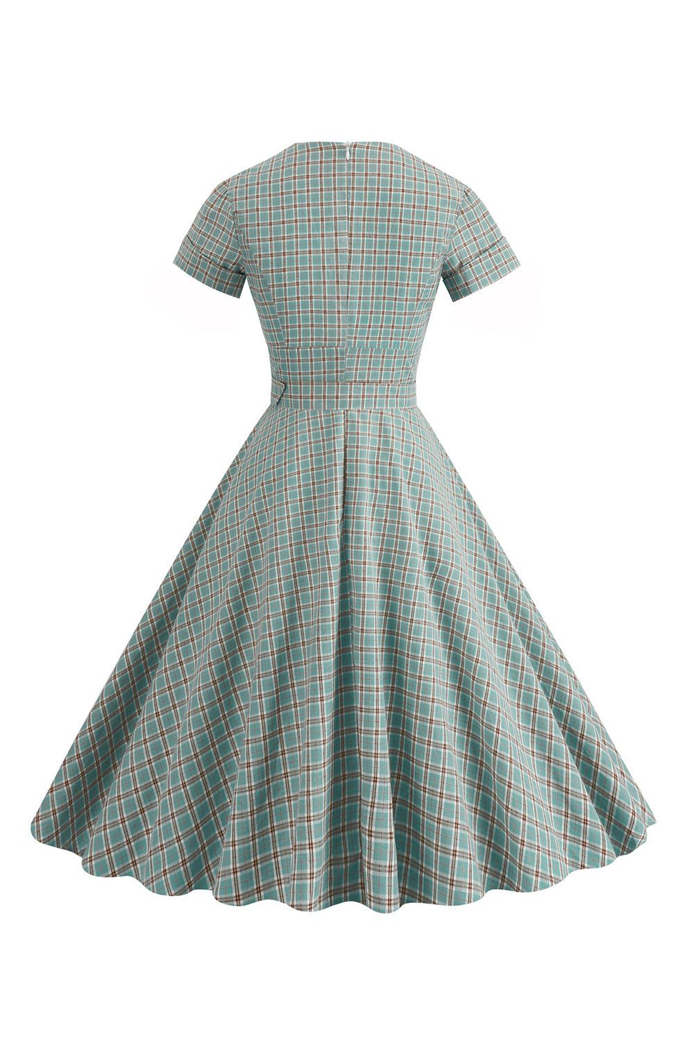 Green A Line Plaid Vintage 1950s Dress with Belt sold by Zapaka product image thumbnail 2