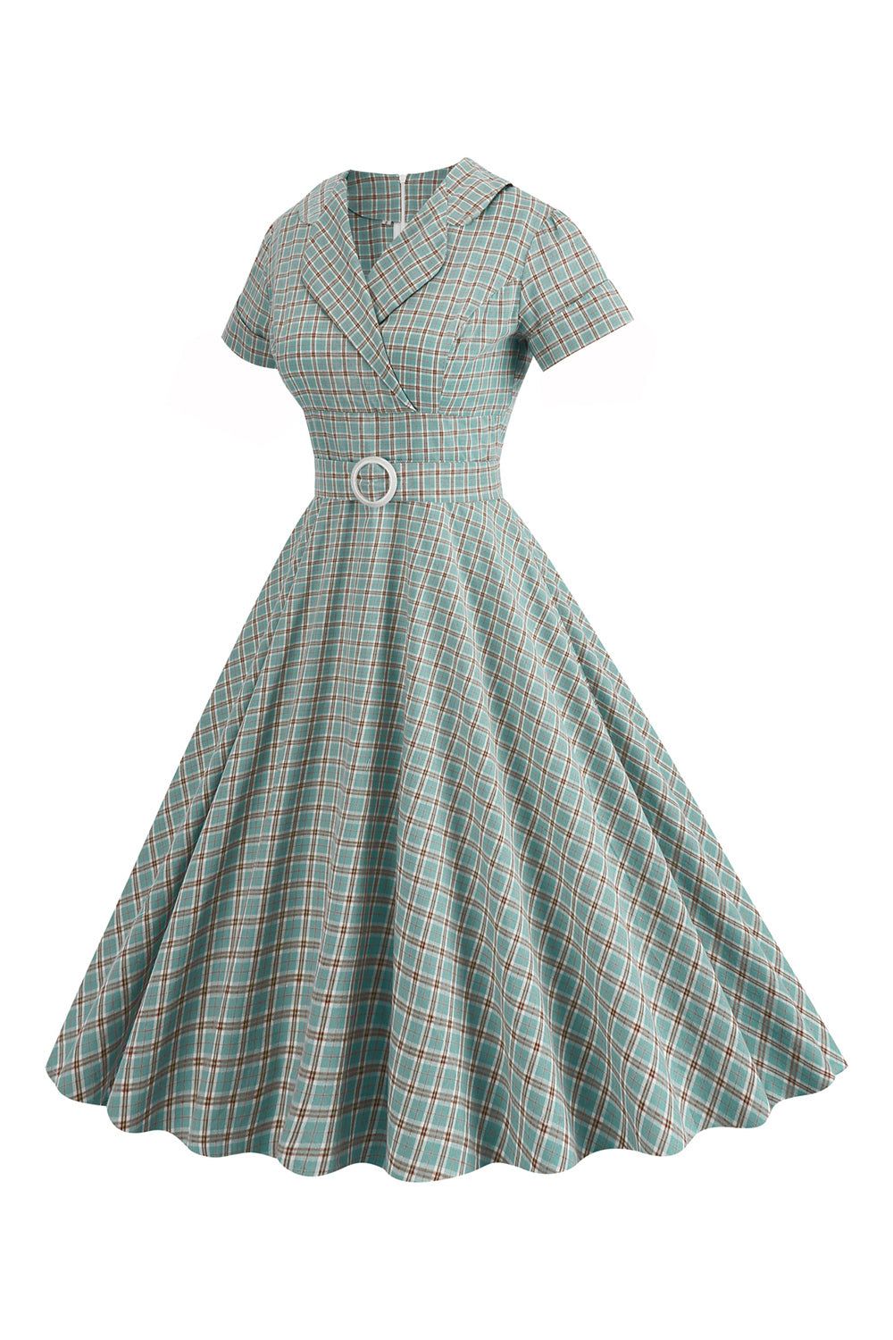 Green A Line Plaid Vintage 1950s Dress with Belt sold by Zapaka product image thumbnail 3