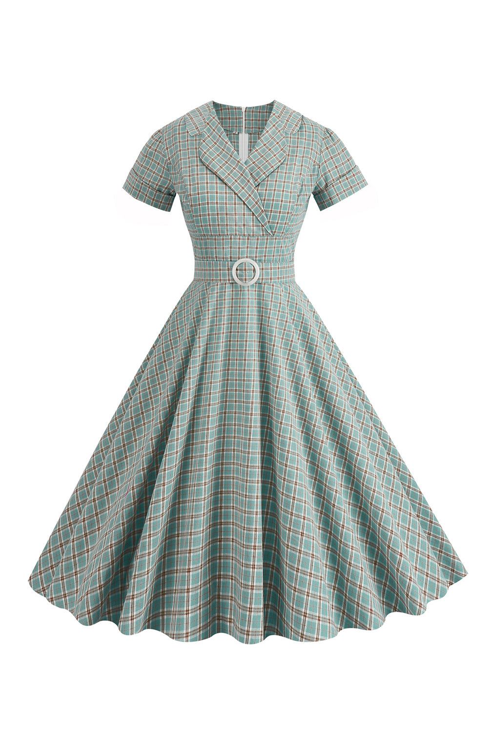 Green A Line Plaid Vintage 1950s Dress with Belt sold by Zapaka