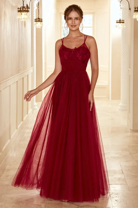 Burgundy Long Bridesmaid Dress with Lace sold by Zapaka
