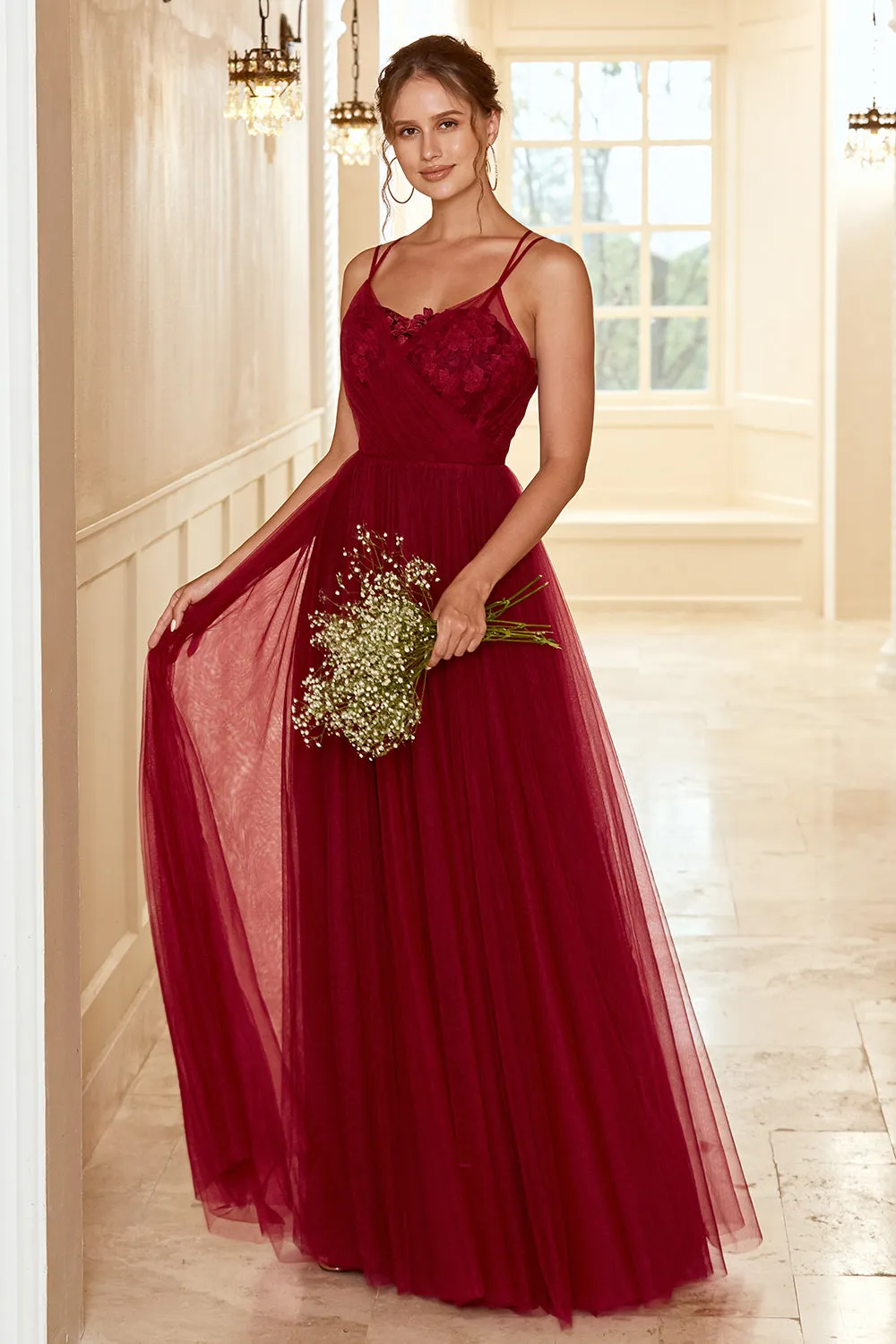 Burgundy Long Bridesmaid Dress with Lace sold by Zapaka product image thumbnail 3