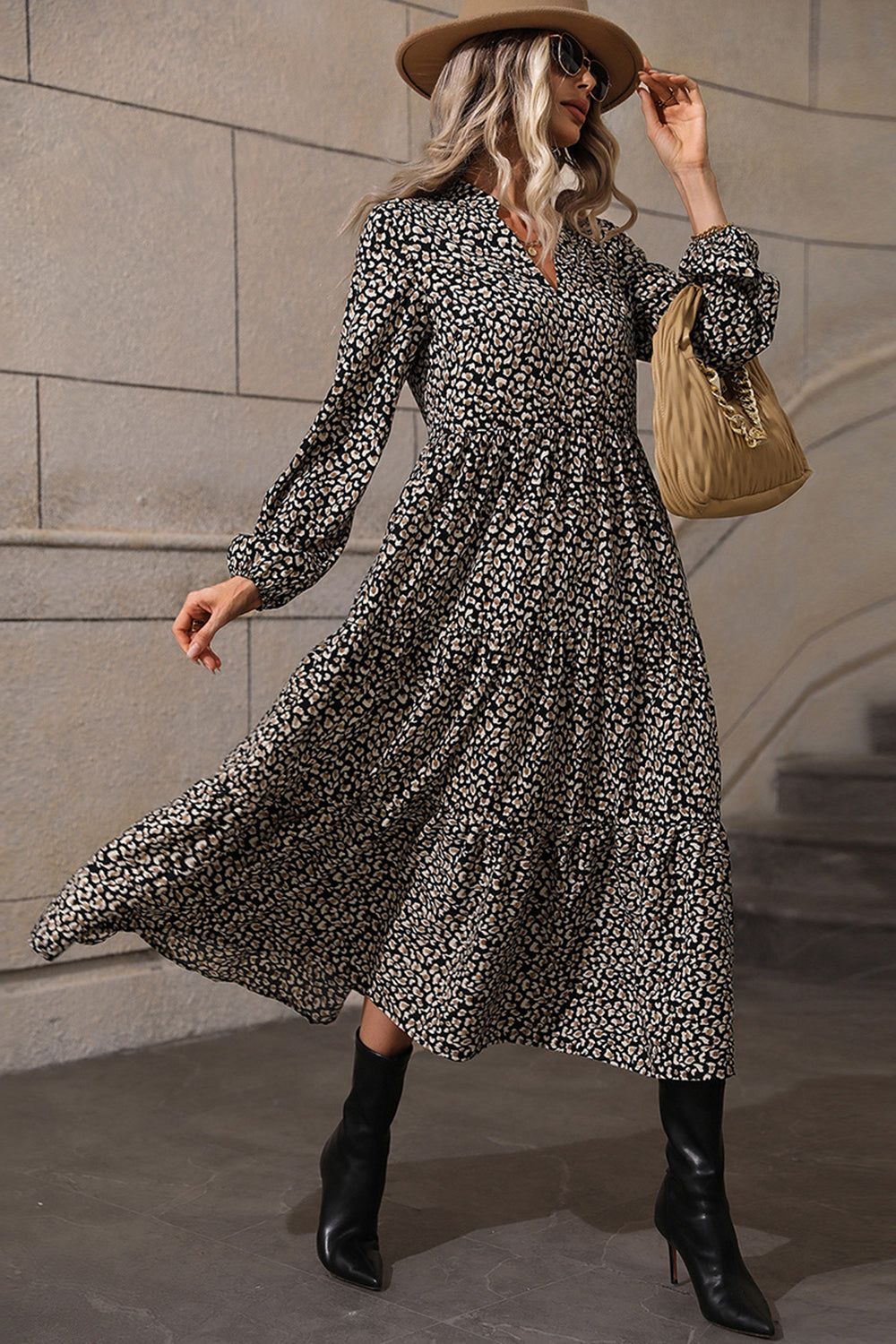 Printed A Line Black Long Sleeves Casual Dress sold by Zapaka