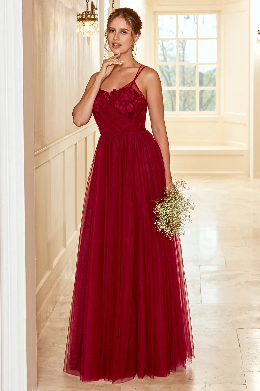 Burgundy Long Bridesmaid Dress with Lace sold by Zapaka product image thumbnail 4