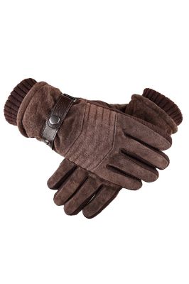 Brown Full-Hand Fleece Warm Winter Men's Gloves made by Zapaka