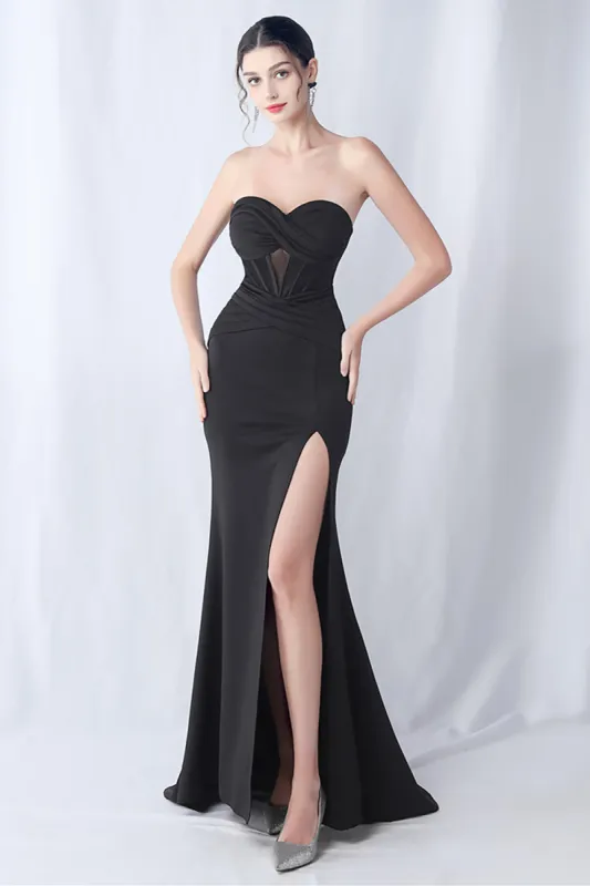 Black Mermaid Sweetheart Long Formal Dress with Slit sold by Zapaka