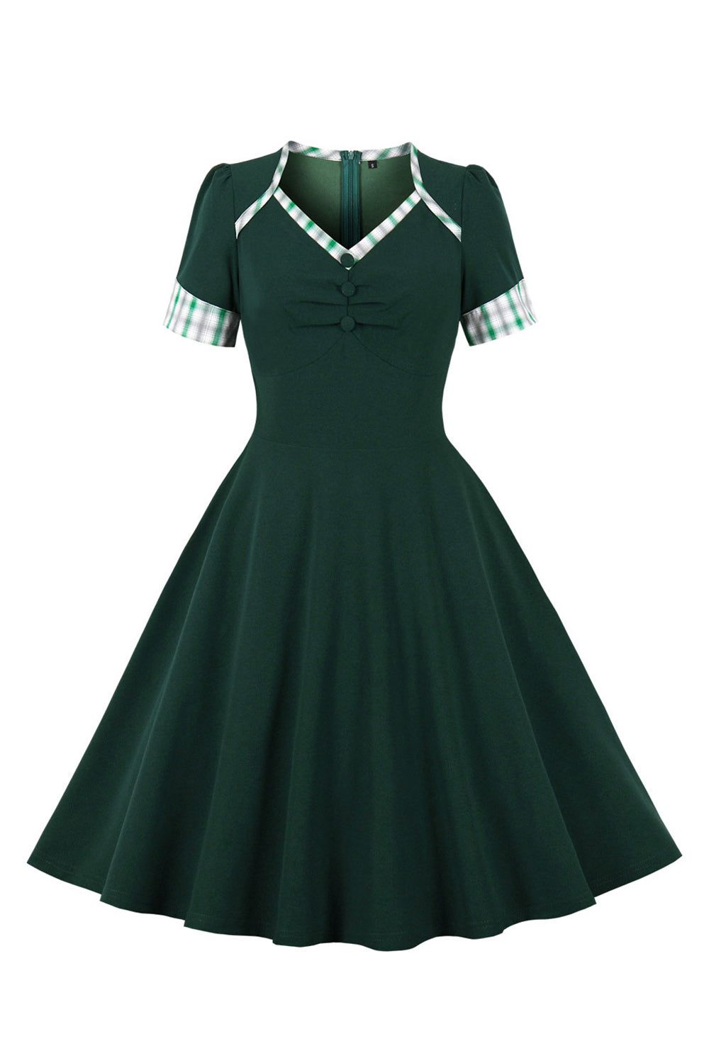 Dark Green Short Sleeves V Neck 1950s Dress sold by Zapaka