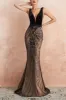 Glitter Mermaid V Neck Sequins Black Backless Long Prom Dress sold by Zapaka