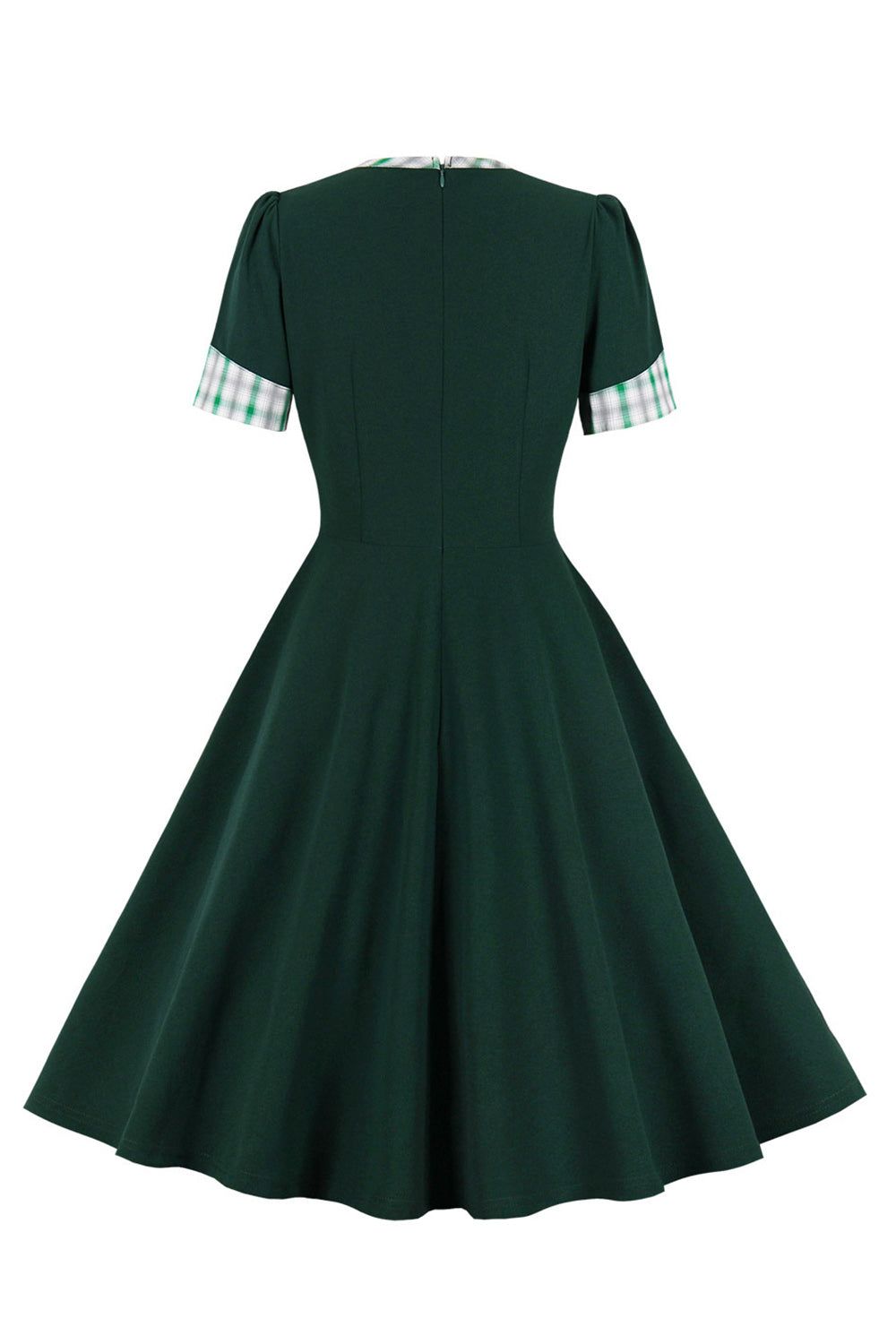 Dark Green Short Sleeves V Neck 1950s Dress sold by Zapaka product image thumbnail 2
