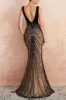 Glitter Mermaid V Neck Sequins Black Backless Long Prom Dress sold by Zapaka