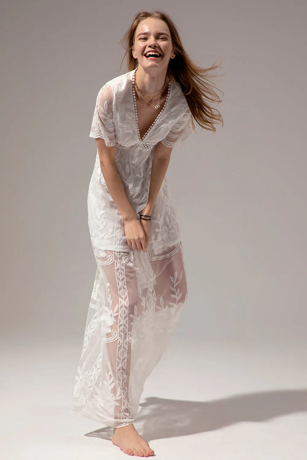 White Lace Summer Boho Maxi Dress sold by Zapaka product image thumbnail 3