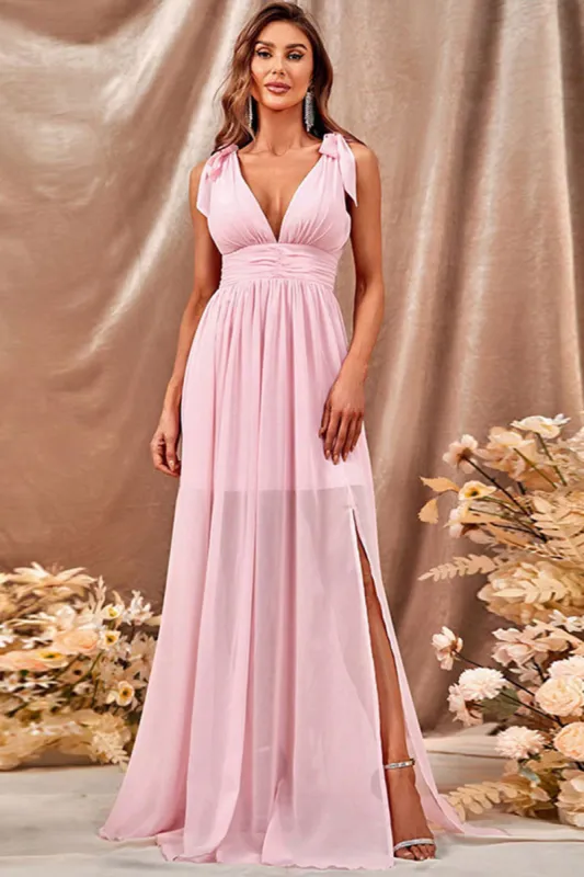 A-Line Pink Prom Dress with Slit sold by Zapaka
