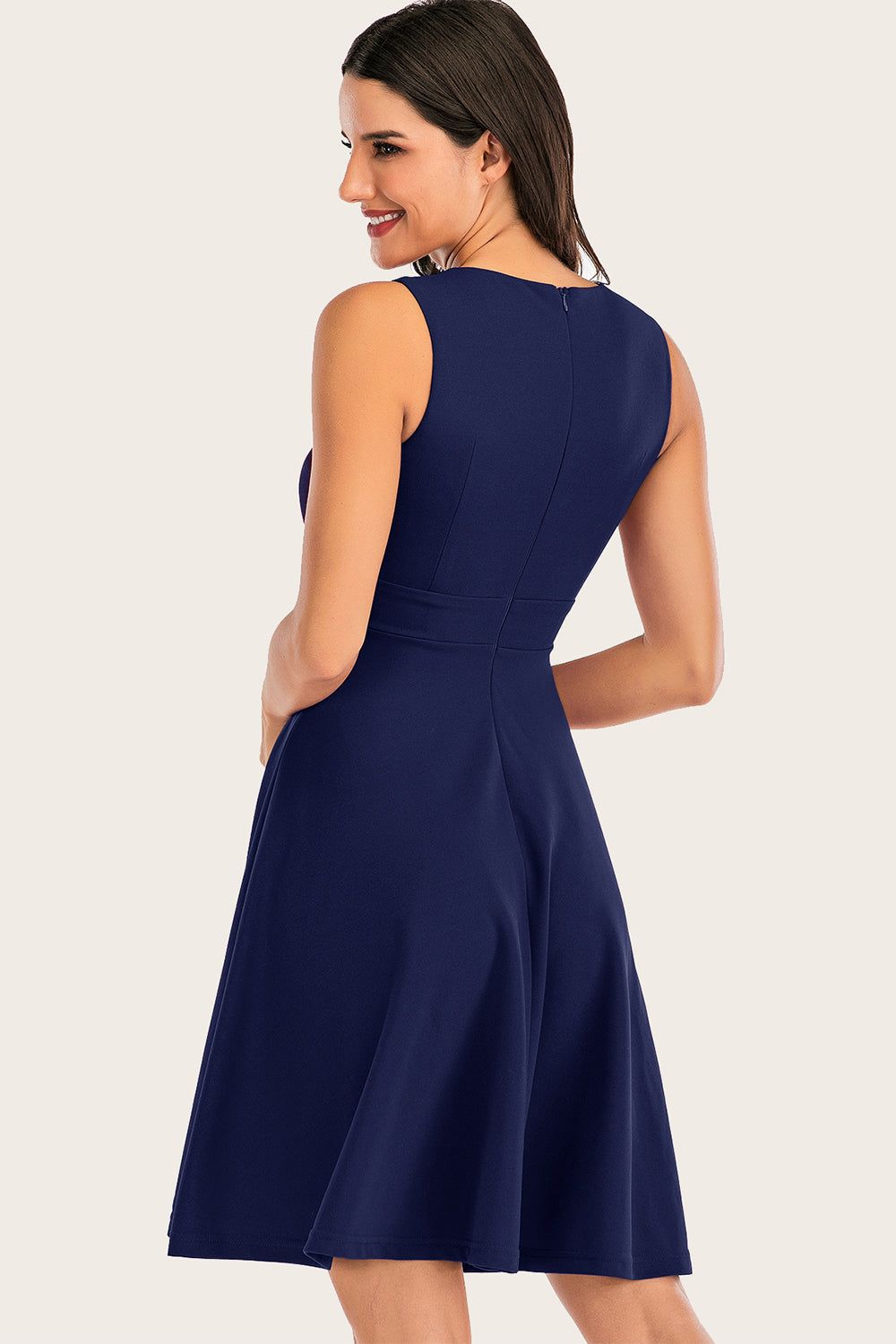 Navy Solid Sleeveless 1950s Swing Dress sold by Zapaka product image thumbnail 2
